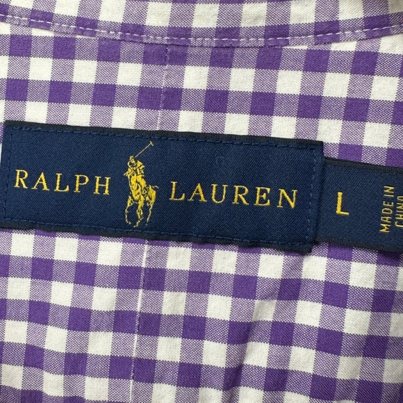 Ralph Lauren Adult Mens Button Down Shirt Large Purple White Gingham Check Pony - Picture 5 of 10